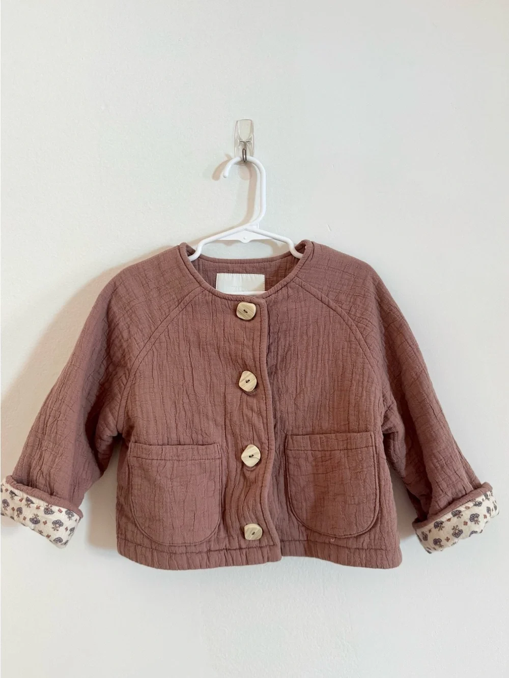 Zara Quilted Button Jacket in Dusty Rose